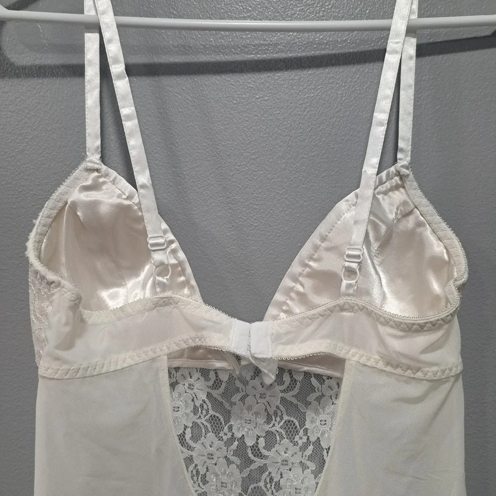 Fredericks of Hollywood M White Lace Mesh Chemise Slip‎ Lingerie Coquette Boho